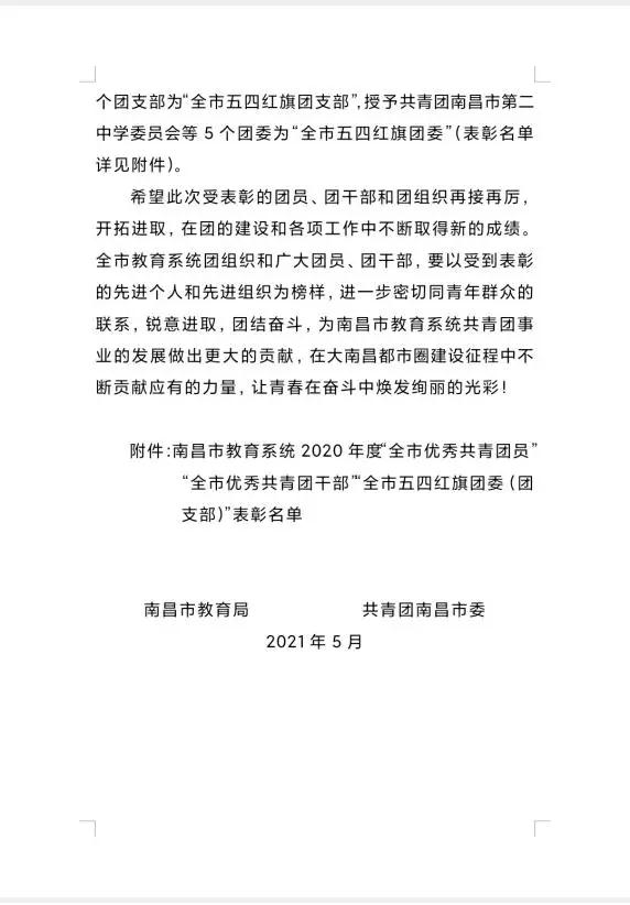 南昌向远轨道学校王雪琳同学荣获南昌市教育系统2020年度 “全市优秀共青团员”荣誉称号